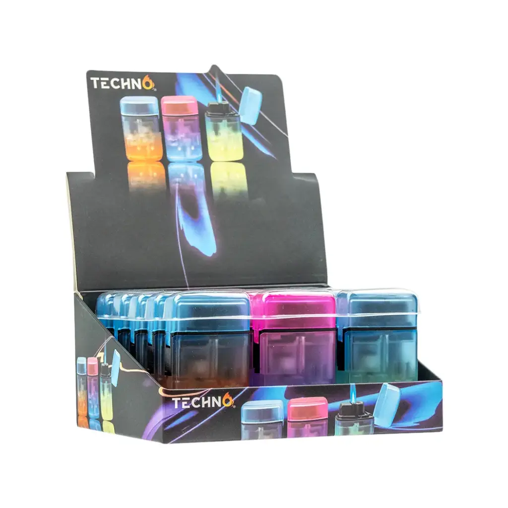 TECHNO FROSTED COLOR FLIP TOP LIGHTER - 15CT