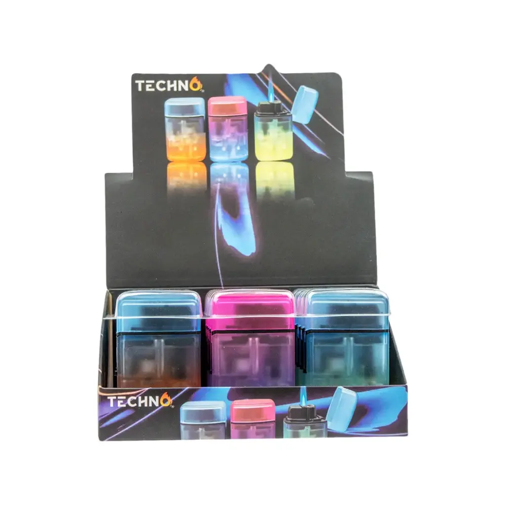 TECHNO FROSTED COLOR FLIP TOP LIGHTER - 15CT